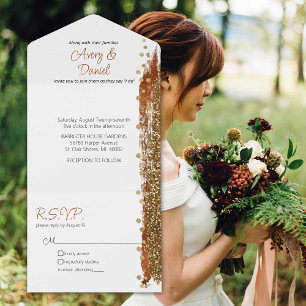 Modern Terracotta Coppery Gold Sparkle Hochzeit All In One Einladung