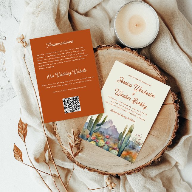 Modern Terracotta Desert Cactus Wedding Einladung (Modern Dessert All in One Wedding Invitation)