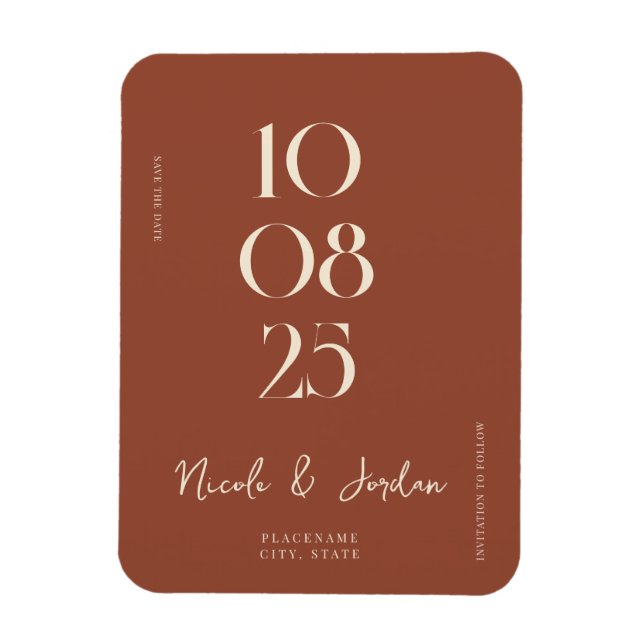 Modern Terracotta Einfache Eleganz Save the Date Magnet (Vertikal)
