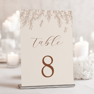 Modern Terracotta Ivory Minimal Blätter Hochzeit Tischnummer