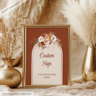 Modern Terracotta Pampas Sage Boho Floral Custom Poster