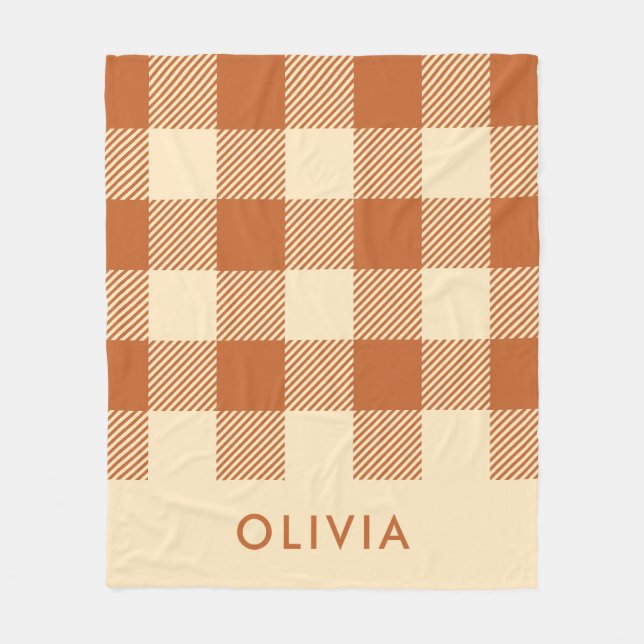 Modern Terracotta Personalisiert Gingham Fleecedecke (Vorderseite)