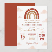 Modern Terracotta Rainbow Boho Virtual Birthday