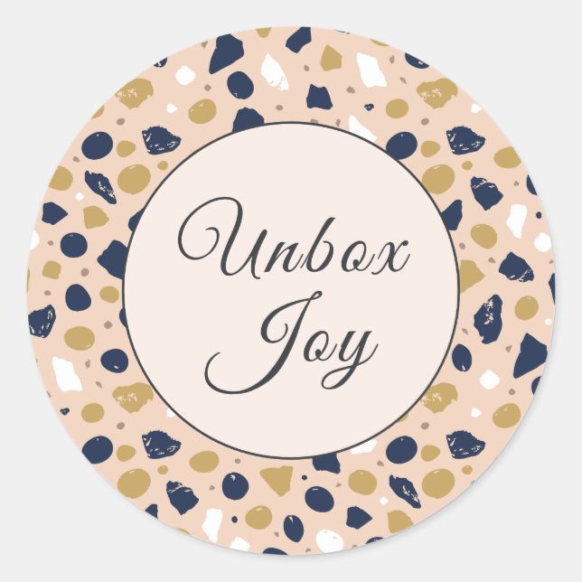 Modern Terrazzo | Trendy "Unbox Joy" Runder Aufkleber (Vorderseite)