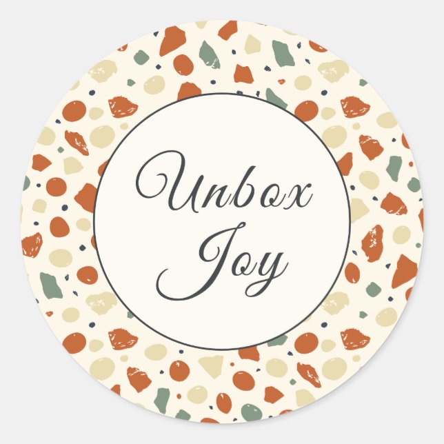 Modern Terrazzo | Trendy "Unbox Joy" Runder Aufkleber (Vorderseite)