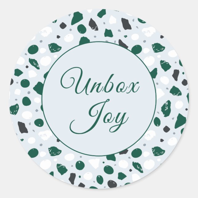 Modern Terrazzo | Trendy "Unbox Joy" Runder Aufkleber (Vorderseite)