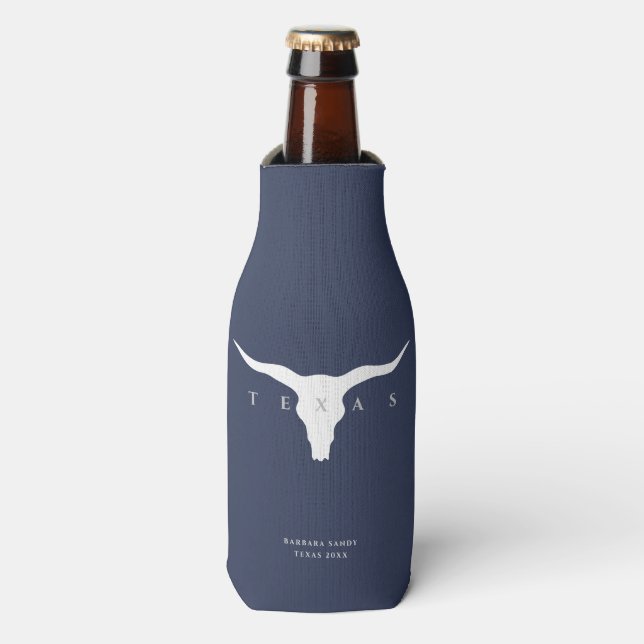 Modern Texas Longhorn Individuelle Name Blue Flaschenkühler (Flaschenvorderseite)