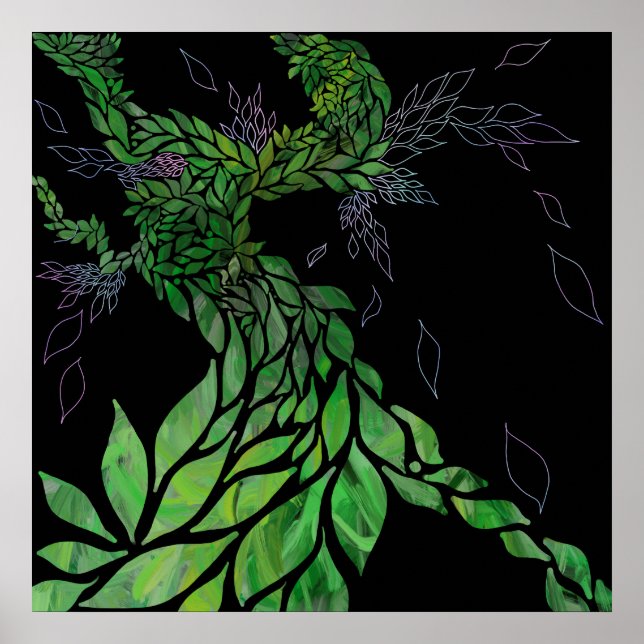Modern textured leaves on abstract tree canvas pri poster (Vorne)