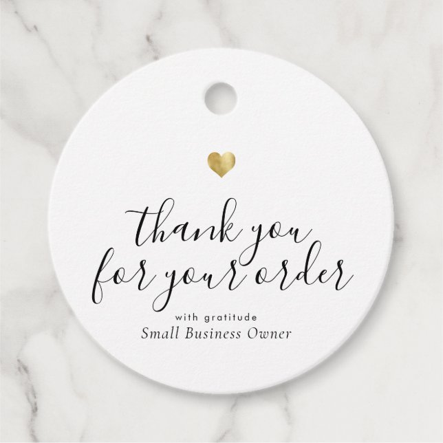 Modern Thank You Script Gold Heart Small Business Geschenkanhänger (Vorderseite)
