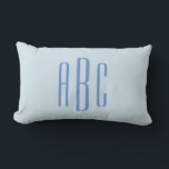 Modern Three Letter Monogram Light Blue Lendenkissen<br><div class="desc">Moderne Maisblume Blau First Last Middle oder Hochzeit Stil drei Buchstaben Monogramm Design in einem stilvollen kühnen alle Kaps Schriftart. Passen Sie den hellblauen Hintergrund an,  um Ihrem Unternehmen oder Ihrer Lieblingsfarbe zu entsprechen. Sie können den Buchstabenabstand oder die Größe und den Stil des Schriftartes auf der Rückseite anpassen.</div>