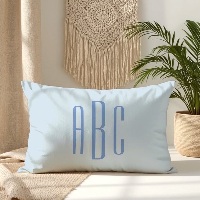 Modern Three Letter Monogram Light Blue Lendenkissen (Modern Three Letter Monogram Light Blue Lumbar Pillow)