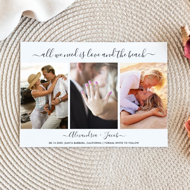 Modern Three Photo Beach Wedding Save the Date (Von Creator hochgeladen)
