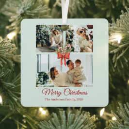 Modern Three-Photo Holiday Family Collage Ornament Aus Metall