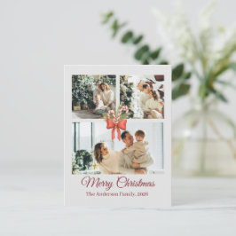 Modern Three-Photo Holiday Family Collage Postkarte