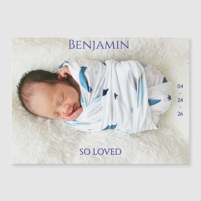 Modern Timeless Photo Magnetic Baby Announcement Magnetkarte (Vorderseite)