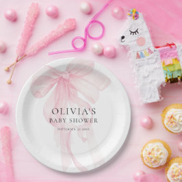 Modern Tinted Pink Bow Baby Shower Pappteller