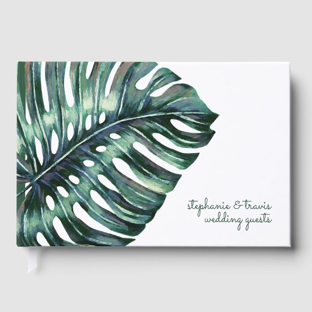 Modern topisches Monstera Leaf Gästebuch (Vorderseite)