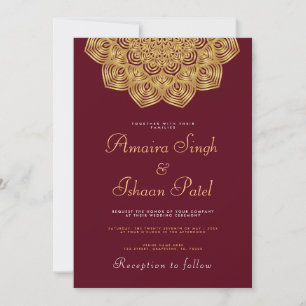 Modern & Traditional Gold Mandala Indian Wedding Einladung