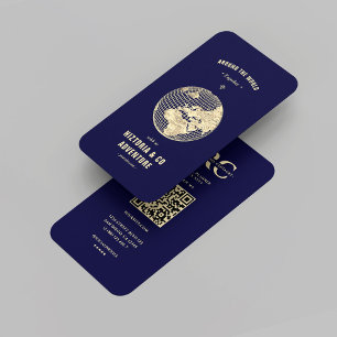 Modern Travel Agency Gold Globe Midnight Blue Visitenkarte