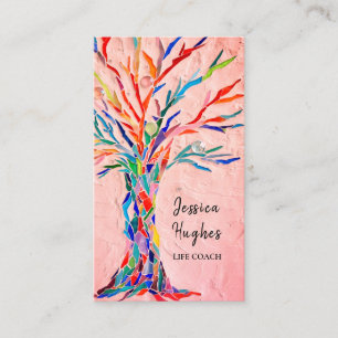 Modern Tree Life Coach Pink Business Card Visitenkarte
