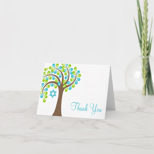 Modern Tree of Life Teal Blue Green Thank You Dankeskarte (Vorderseite)