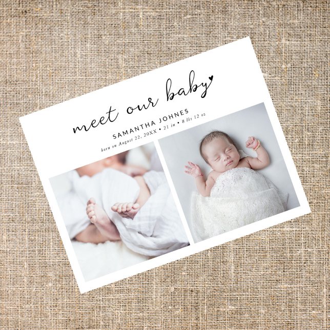 Modern treffen Sie unser Baby 2 Foto Collage Gebur Ankündigungspostkarte (Von Creator hochgeladen)