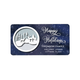Modern trendige Winterszene Happy Holidays Label Adressaufkleber