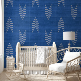 Modern Trendy African Mudcloth Blue Tapete