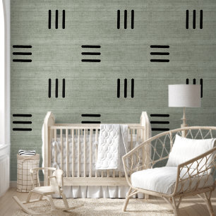 Modern Trendy African Mudcloth Light Green Tapete