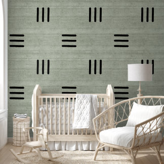 Modern Trendy African Mudcloth Light Green Tapete