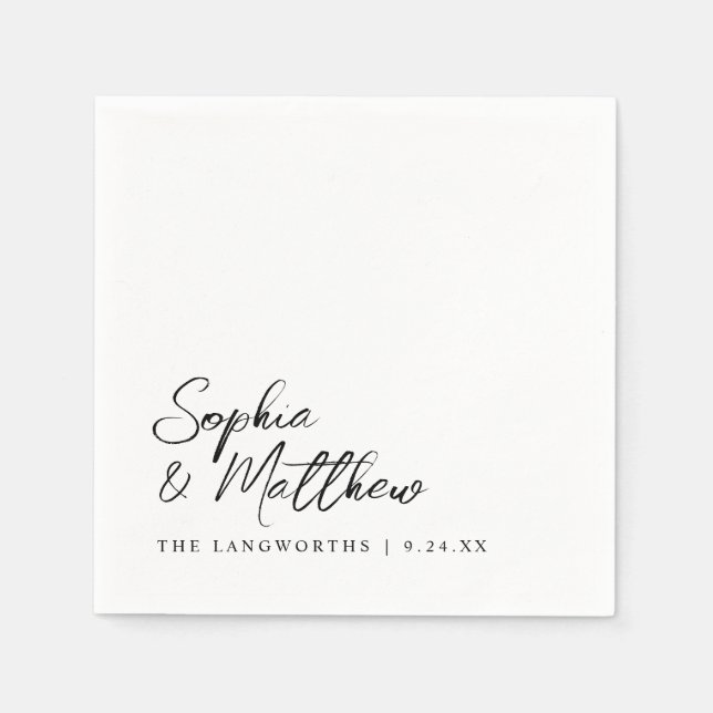 Modern Trendy Black and White Handwritten Wedding Serviette (Vorderseite)