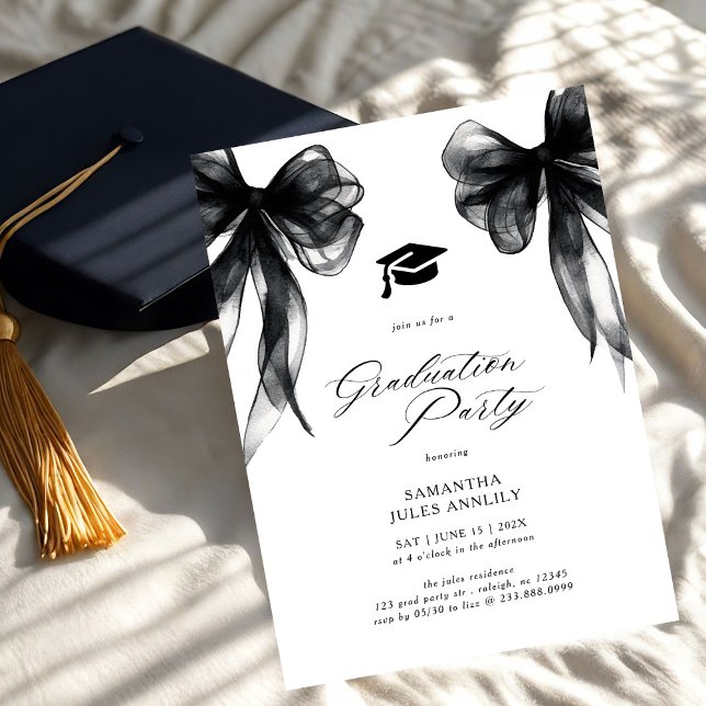 Modern Trendy Black Bow Graduation Party  Einladung (Von Creator hochgeladen)