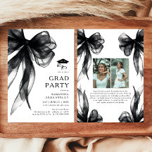 Modern Trendy Black Bow Photo Graduation Party