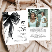 Modern Trendy Black Bow Photo Graduation Party