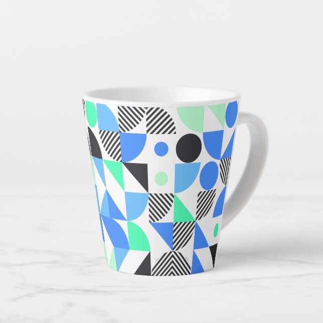 Modern trendy Blue Mint Green Geometric Milchtasse (Rechte Ecke)