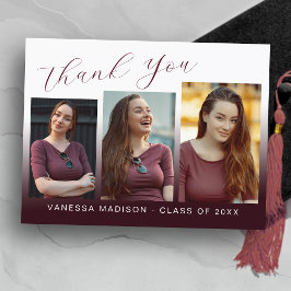 Modern Trendy Burgundy Red 3 Foto Grad Vielen Dank Postkarte