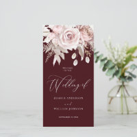 Modern Trendy Deep Burgundy Blush Wedding Program