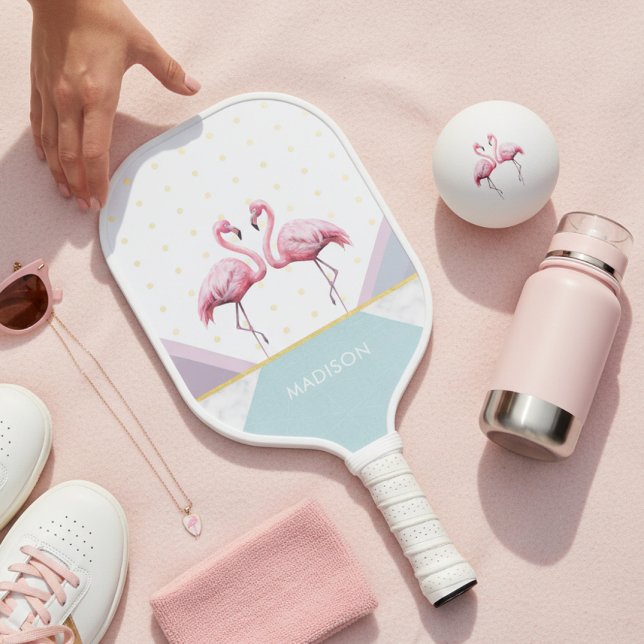 Modern trendy Flamingo Pink Girly Name Pickleball Schläger (Von Creator hochgeladen)