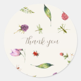 Modern Trendy Floral Bugs Woodland Vielen Dank Runder Aufkleber