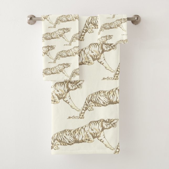 Modern trendy Gold Beige Tiger Ivory White Badhandtuch Set (Insitu)