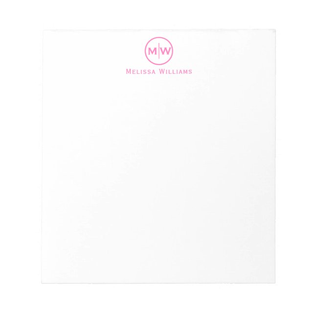 Modern trendy Hot Pink Circle Two Monogram Initial Notizblock (Vorderseite)