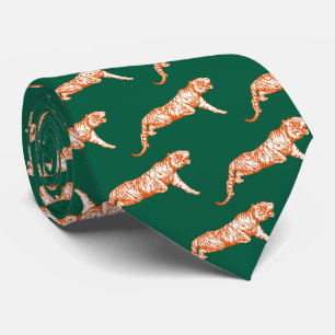 Modern trendy Orange Tiger on Hunter Green Krawatte