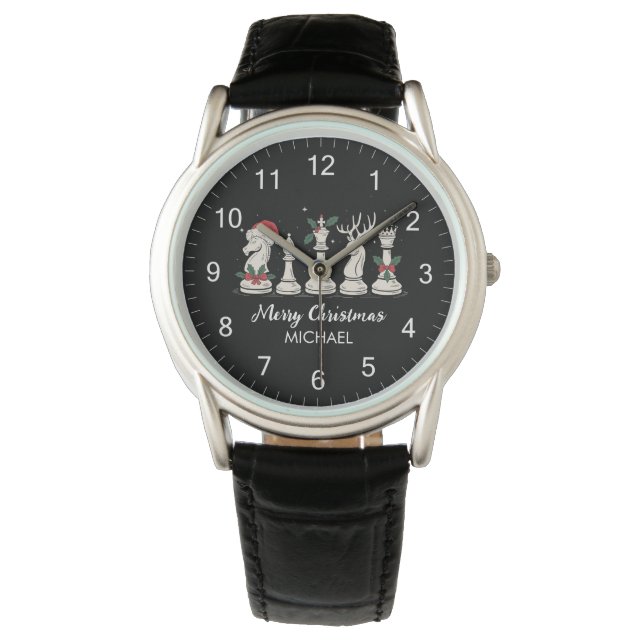 Modern Trendy Personalized Chess Pieces Christmas  Armbanduhr (Vorderseite)