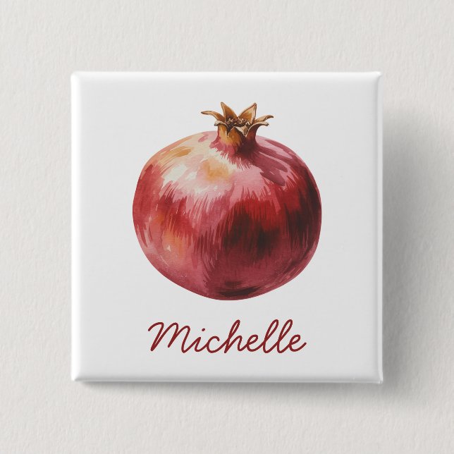 Modern Trendy Personalized Watercolor Pomegranate Button (Vorderseite)