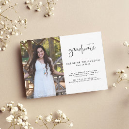 Modern Trendy Script Photo Graduation Announcement Dankeskarte