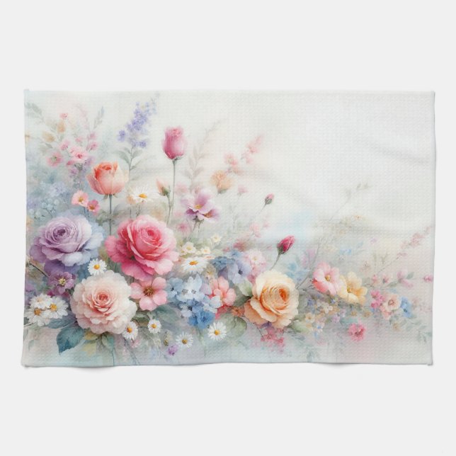 Modern Trendy Stylish Watercolor Flowers Geschirrtuch (Horizontal)