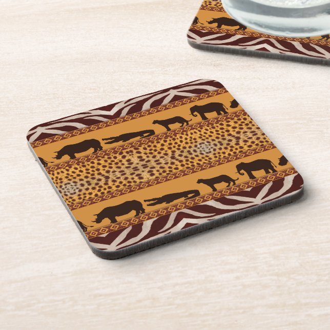 Modern Tribal African Cheetah Pattern Animal Print Getränkeuntersetzer (Linke Seite)