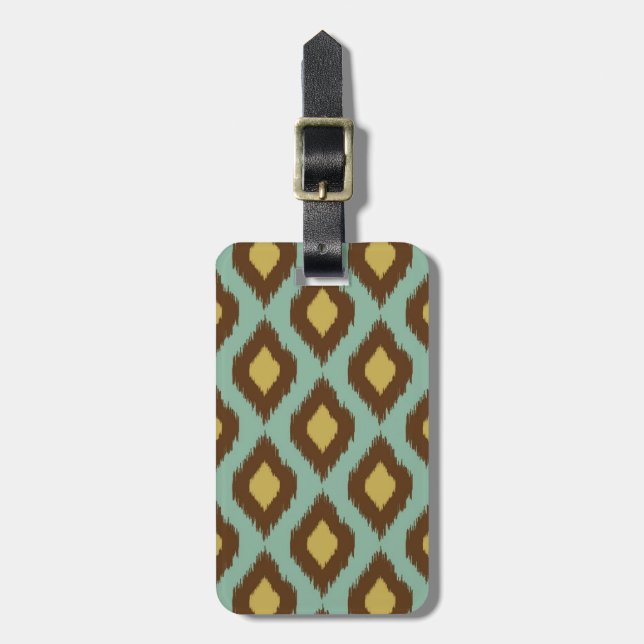Modern Tribal Ikat blau Gelb Gepäckanhänger (Vorderseite vertikal)