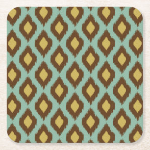 Modern Tribal Ikat blau Gelb Rechteckiger Pappuntersetzer
