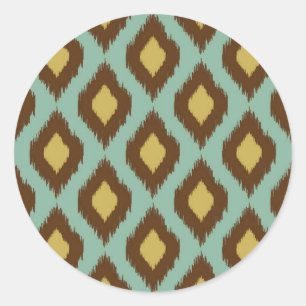 Modern Tribal Ikat blau Gelb Runder Aufkleber